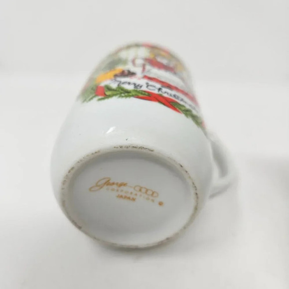 Vintage Pair Two George Good Merry Christmas Mouse Tea Cups Holiday Japan Mugs - Picture 3 of 7